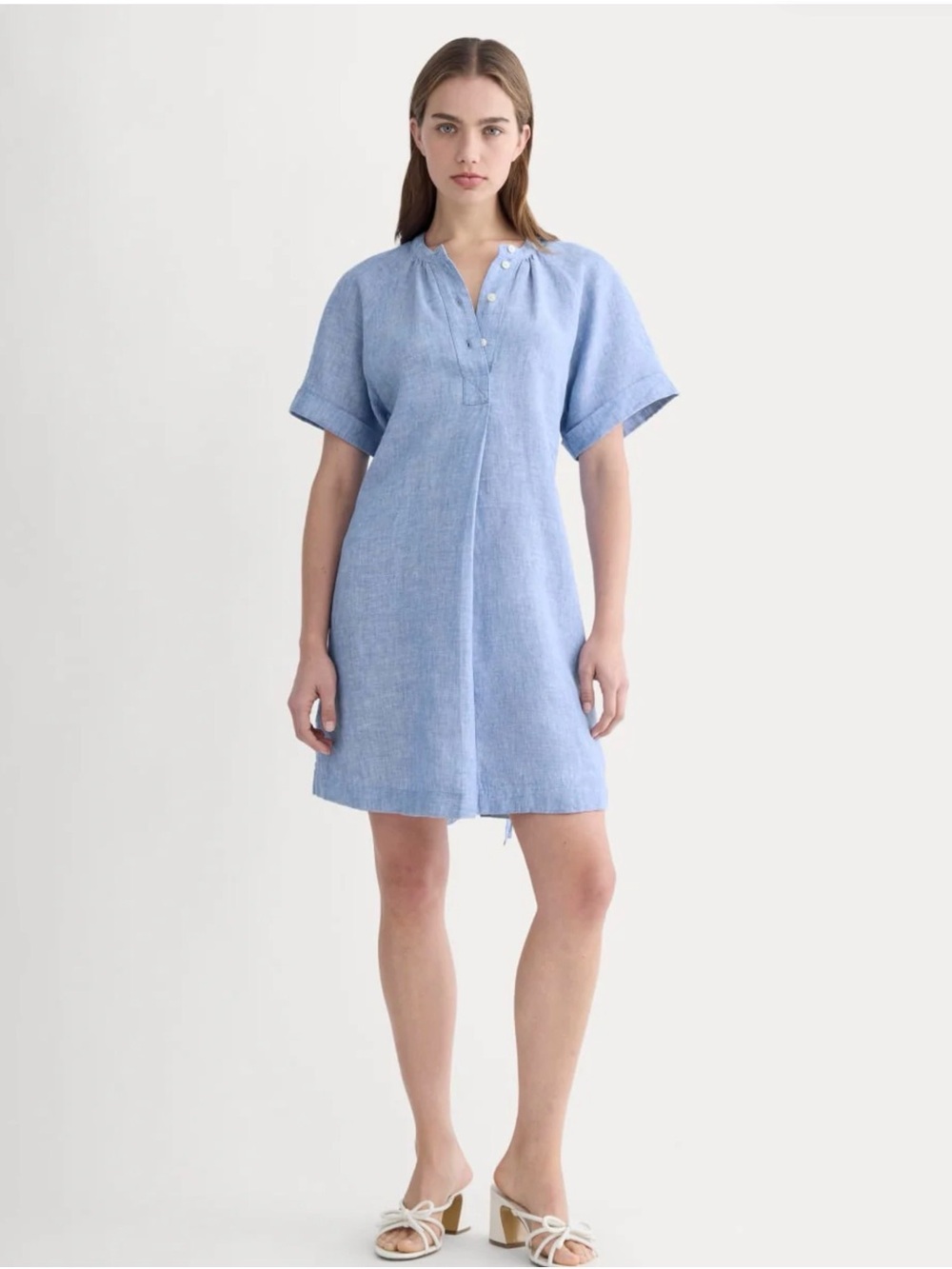 LIKE NEW Everlane the popover dress in 100% linen, Chambray, Medium